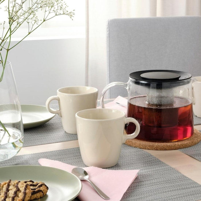 IKEA FÄRGKLAR/LÅNESPELARE Mug, glossy beige37 cl with Mug holder, black