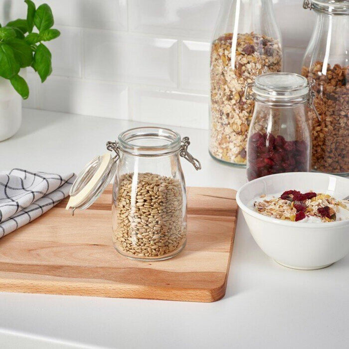 Ikea KORKEN Bottle-shaped jar with lid, clear glass, 0.4 l with Label with string, set of 9, white