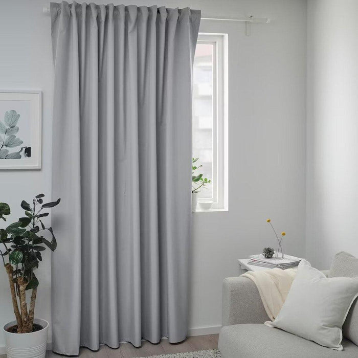 IKEA BENGTA Block-out curtain, 1 length, light grey, 210x250 cm  with  VIDGA Single track rail, included ceiling fittings/white 140 cm