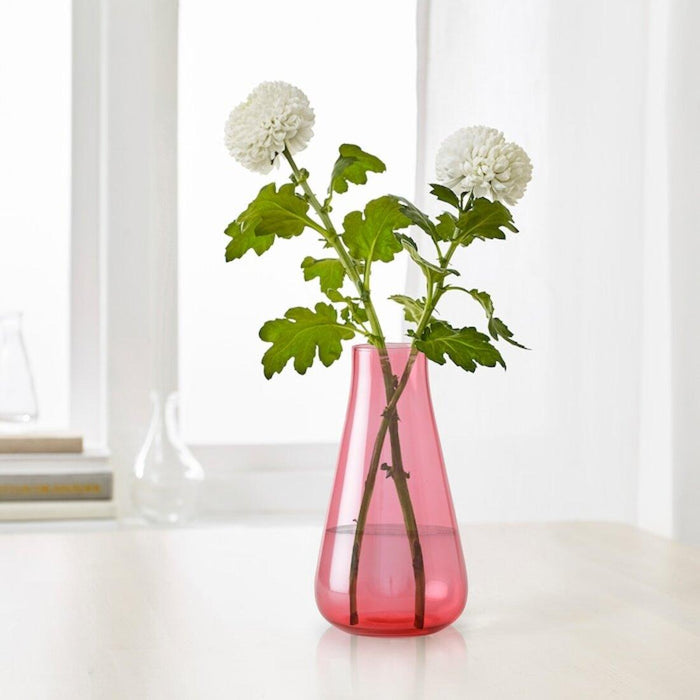 IKEA KNASTRIGT Vase, pink23 cm (9 ") with  SMYCKA Artificial flower, Peony/white, 30 cm