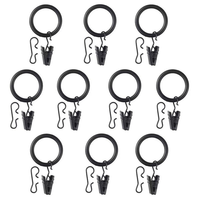 IKEA SYRLIG Curtain ring with clip and hook, black, 25 mm with  KRONILL Heading tape, white8.5x310 cm and RIKTIG Curtain hook20 pack