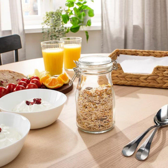 Ikea KORKEN Bottle-shaped jar with lid, clear glass, 0.4 l with Label with string, set of 9, white