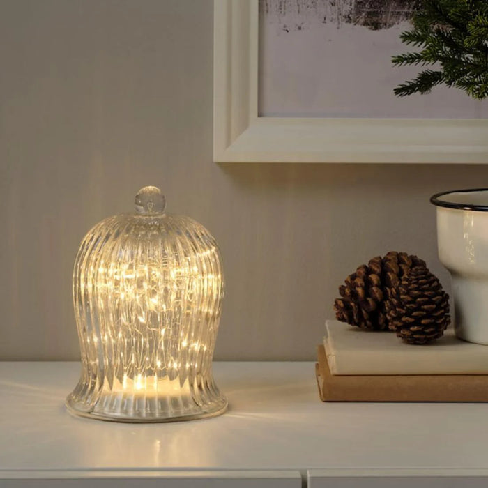 IKEA STRÅLA LED lighting chain with 15 lights, battery-operated/hat with LED table decoration, battery-operated bell-shaped/large clear