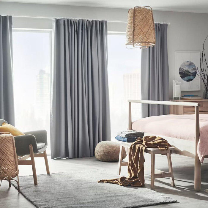 IKEA BENGTA Block-out curtain, 1 length, light grey, 210x250 cm  with  VIDGA Single track rail, included ceiling fittings/white 140 cm