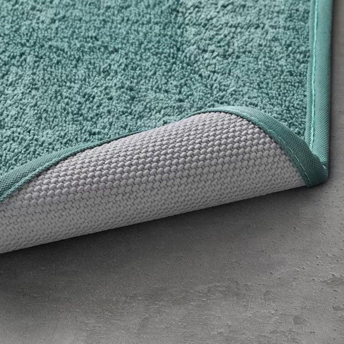 Ikea Bathroom Accessories Set, Includes Bath Mat Turquoise, 40x60 cm, Hand Towel Grey-Turquoise, 40x70 cm, 2 Black Wall Hooks