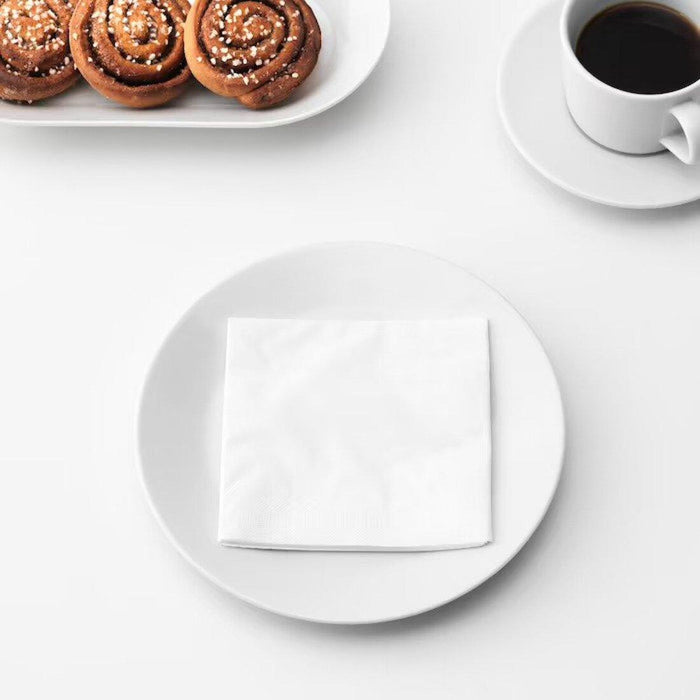IKEA  KRÖSAMOS Place mat, striped/yellow red-brown, 45x35 cm  pack of 4 with  GLADELIG Bowl, grey, 11 cm and GODMIDDAG Deep plate, white, 23 cm  pack of 4 and  Spoon,19cm and  Paper napkin, white30x30 cm