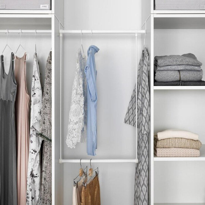 IKEA BOAXEL Clothes rail, white, 80cm with  LÄTTHET Clothes rail for frame, white, 60-100x55 cm and STAJLIG Multifunction hanger, white in/outdoor.