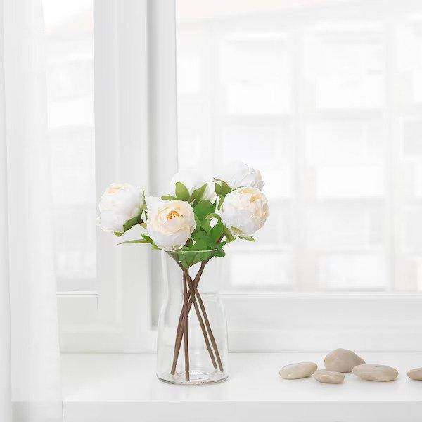 IKEA KNASTRIGT Vase, pink23 cm (9 ") with  SMYCKA Artificial flower, Peony/white, 30 cm