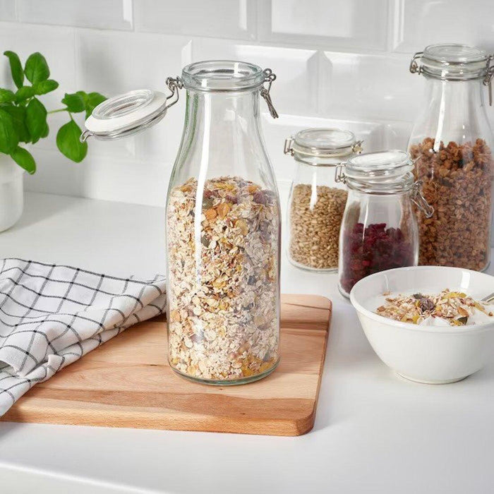 Ikea KORKEN Bottle shaped jar with lid, clear glass, 1.4 l with Label with string, set of 9, white