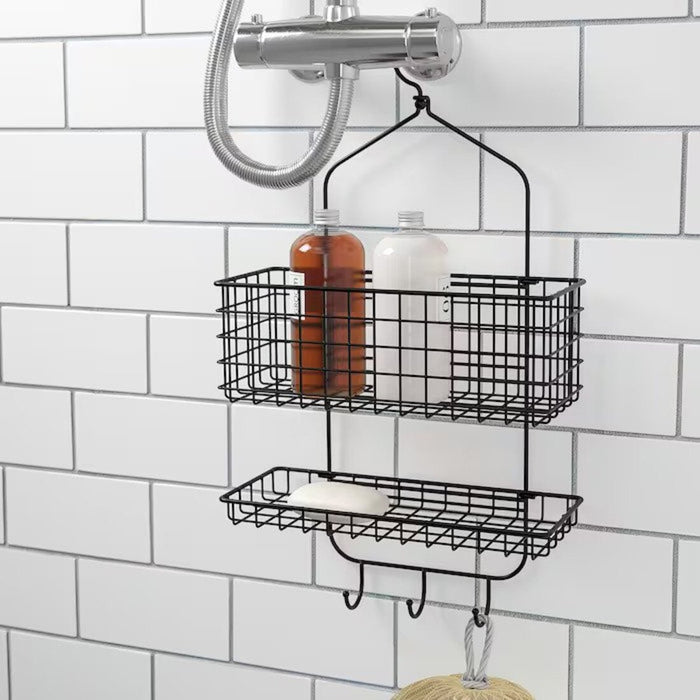 Digital Shoppy Shower caddy with two tiers, black finish, organizing shampoo, conditioner, and soap
