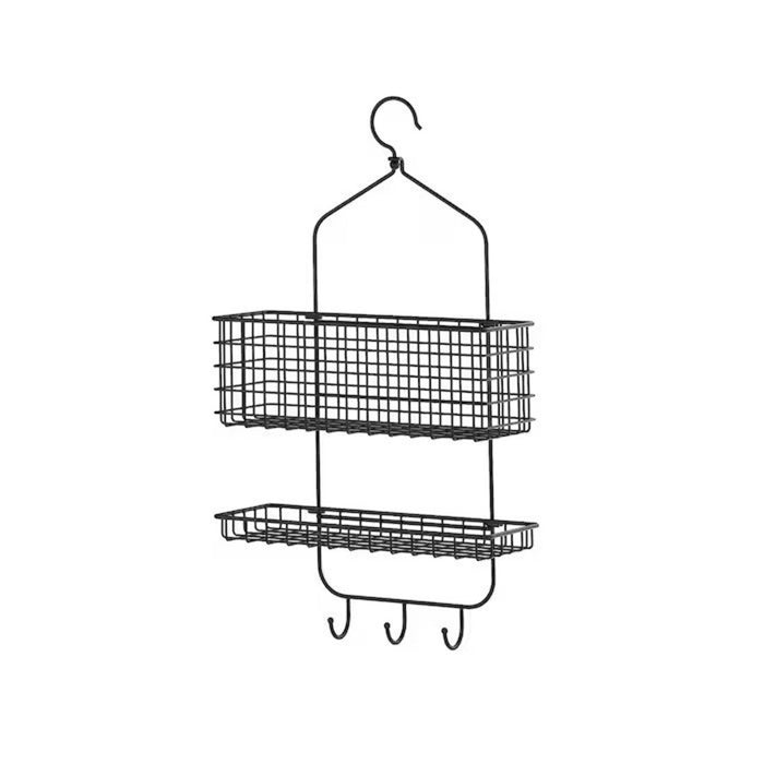 Digital Shoppy IKEA Black two-tier shower hanger, 31x56 cm, hanging in a modern bathroom