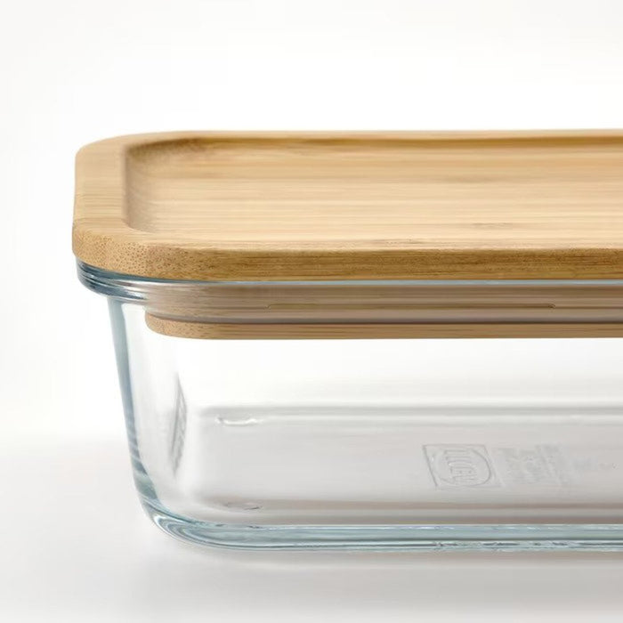 IKEA 365+ Food container with lid, rectangular glass/bamboo, 1.0 l (34 oz)