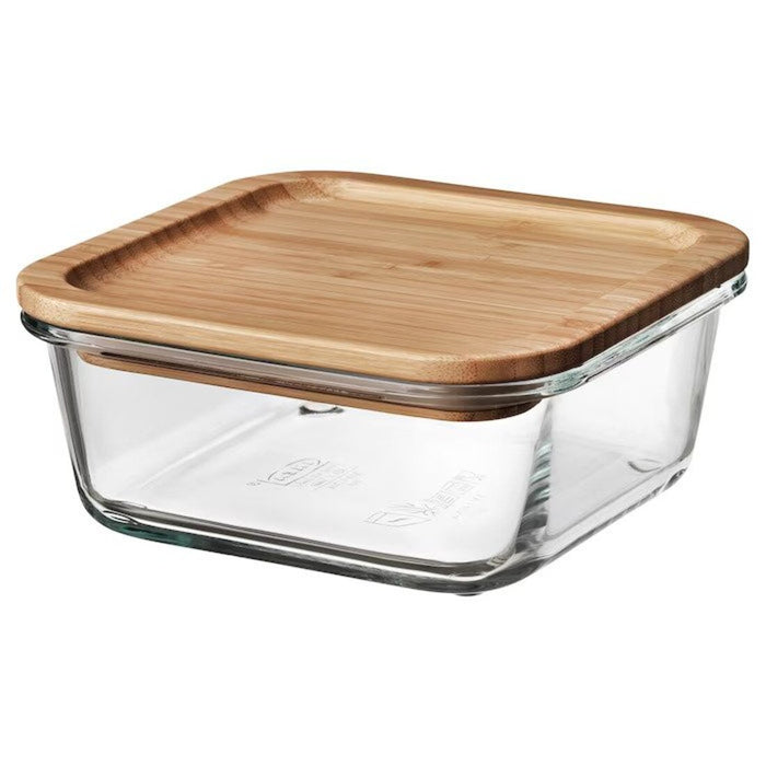 IKEA 365+ Food container with lid, square glass/bamboo, 600 ml (20 oz)