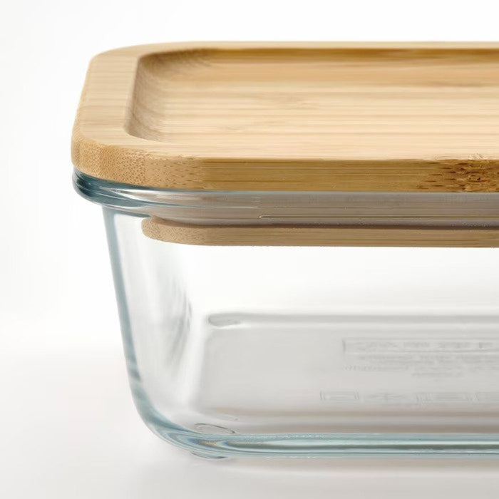 IKEA 365+ Food container with lid, square glass/bamboo, 600 ml (20 oz)