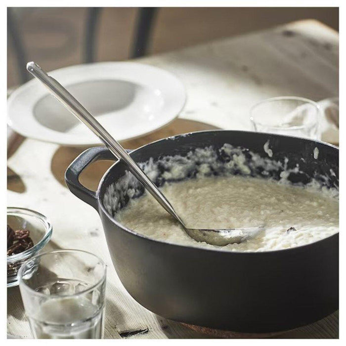 IKEA  RÖRT Fork, beech with FINMAT Soup ladle, stainless steel, 31 cm and  KAVALKAD Frying pan, set of 2, red,
