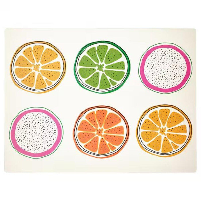 Ikea Place Mat, Deep Plate, and Paper Napkin Set, Multicolor Fruit Pattern, Light Green, White, 40x30 cm Mat, 20 cm Plate