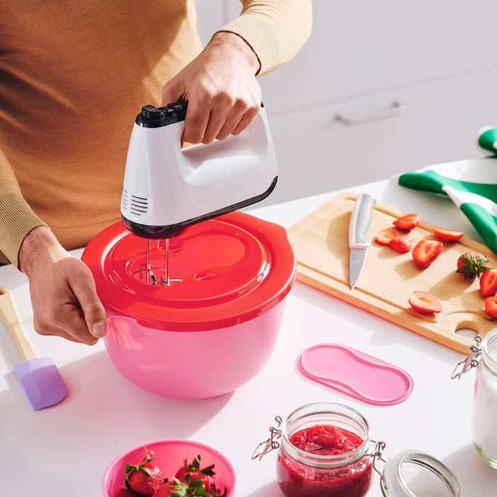 Pink/Red Mixing Bowl with Lid: Perfect for meal prep and storage, adding a pop of color to your cooking space  90551926