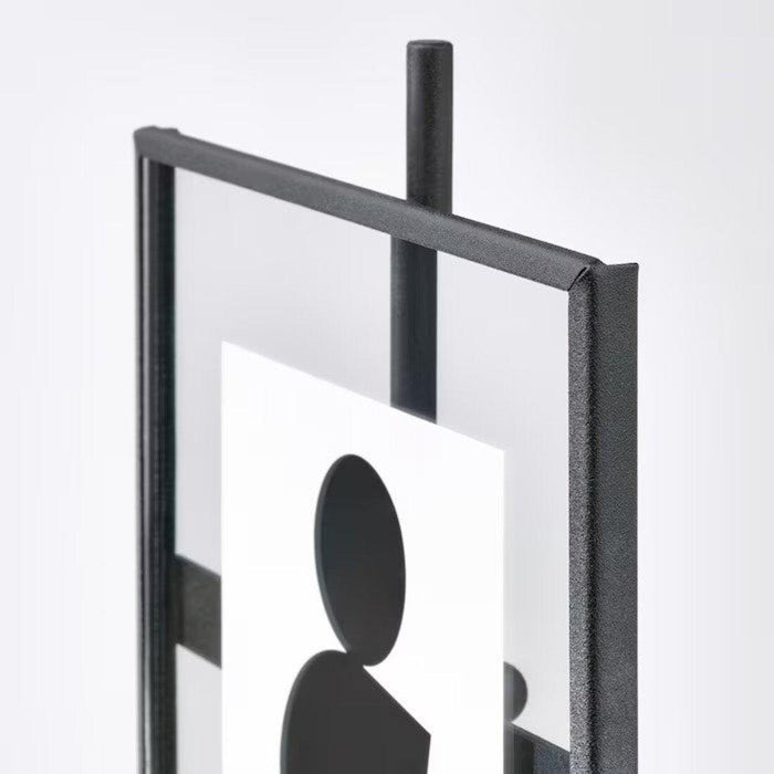 Glass panel with black frame and silhouette icon on a white background