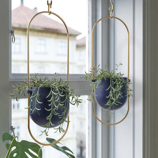 "Round metal hanging planter with cascading indoor plants-50536018