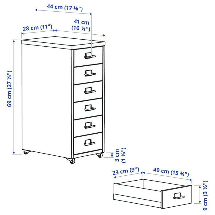 IKEA HELMER Drawer unit on castors, 28x69 cm (11x27 1/8 ")