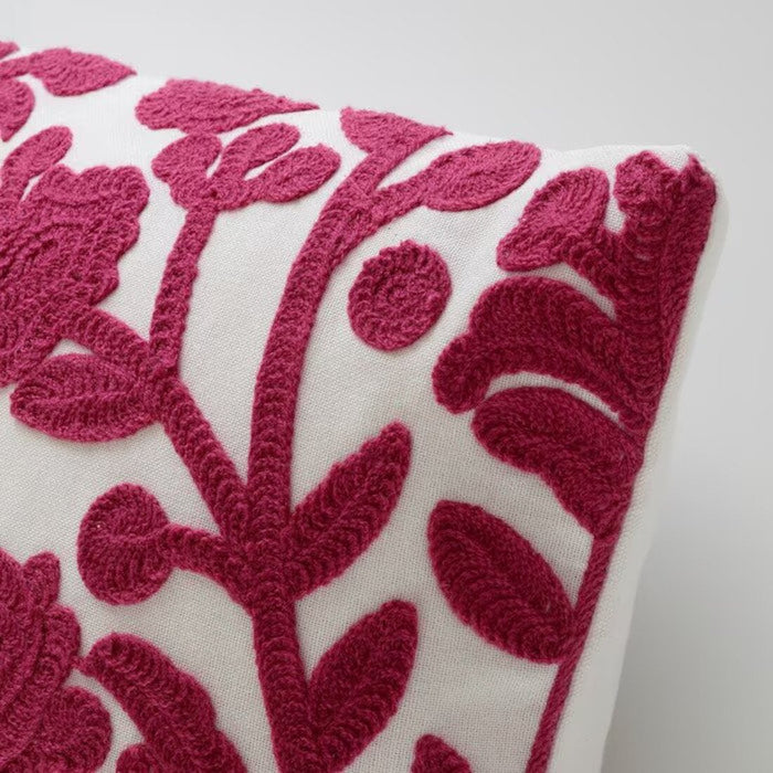 Close-up of pink and floral pattern cushion cover from IKEA HÖSTDAGMAL 80506053