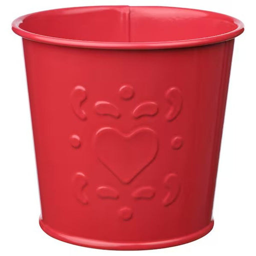 An image of VINTERFINT Plant Pot: Red heart pattern, ideal for small plants