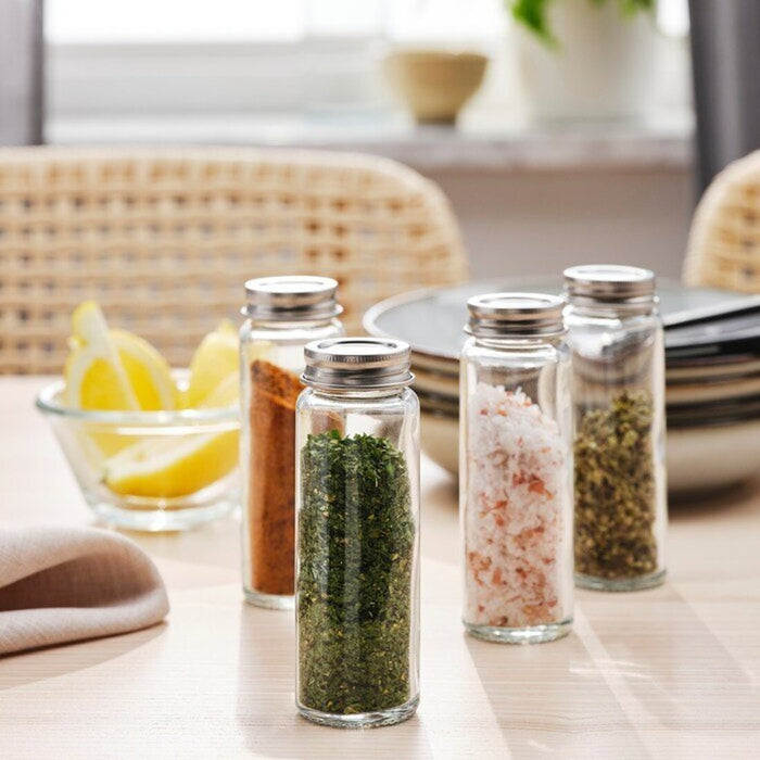 HALVTOM Salt and pepper shakers, glass/brown, 4 ¾ - IKEA