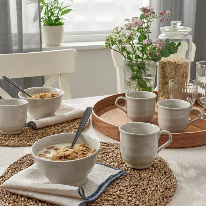 Ikea SANDSKÄDDA Mug, Light Grey-Beige, 27 cl (2 Pieces) with Coaster, Cork/Dotted, 10 cm (4 ") (4 Pack)