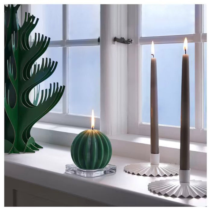 IKEA VINTERFINT Unscented pillar candle, round/green, 9.5 cm (3 ¾ ")