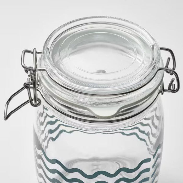 IKEA KORKEN Jar with lid, clear glass/patterned pale blue, 1 l (34 oz)