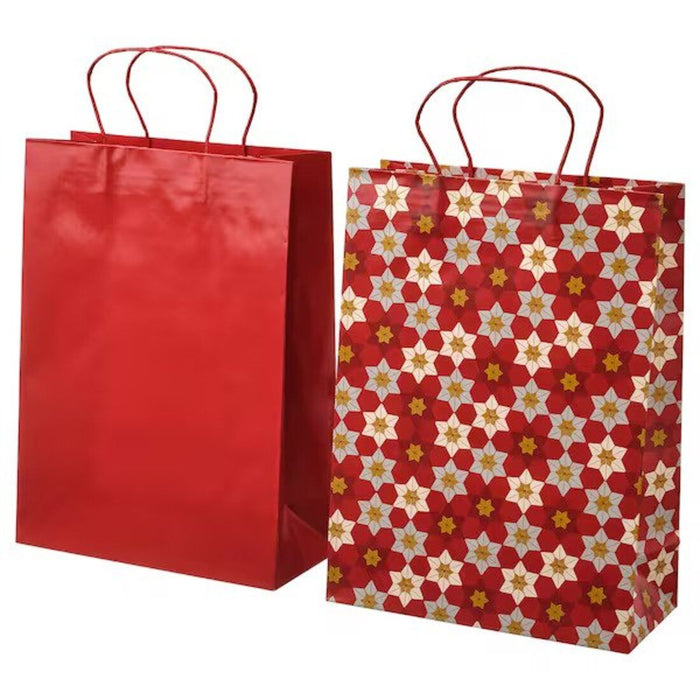 IKEA VINTERFINT Gift bag, mixed patterns red, 26x35 cm (10 ¼x13 ¾ ") (2 pack)