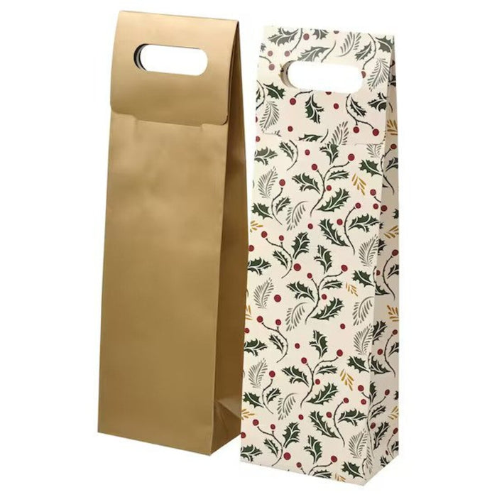 IKEA VINTERFINT Gift bag for bottle, mixed patterns off-white/gold-colour, 13x41 cm (5x16 ¼ ") ( 2 pack)