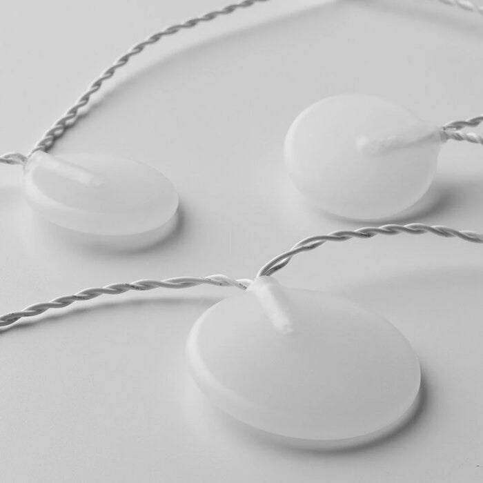 IKEA  LED lighting chain with 12 lights, battery-operated/Pebbles white with LED decorative table lamp, battery-operated outdoor/beige stripe, 17 cm