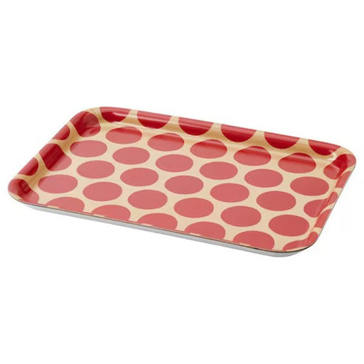 IKEA SNÖKRABBA Tray in Dotted Light Beige and Bright Red - Top View  50561531