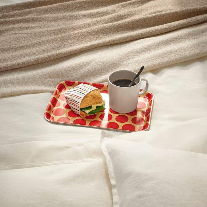 Rectangular Serving Tray with Dot Pattern - IKEA SNÖKRABBA in Beige/Red 50561531