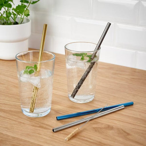 Five eco-friendly LUFTTÄT Drinking Straws and a Cleaning Brush. 10561284