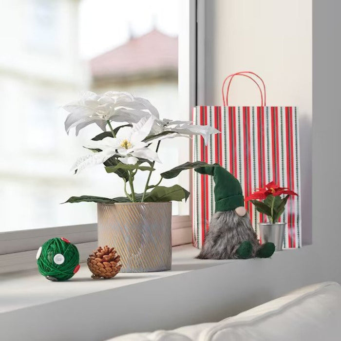 IKEA VINTERFINT Plant pot, white, 12 cm with  VINTERFINT Artificial potted plant, in/outdoor Poinsettia/white, 12 cm