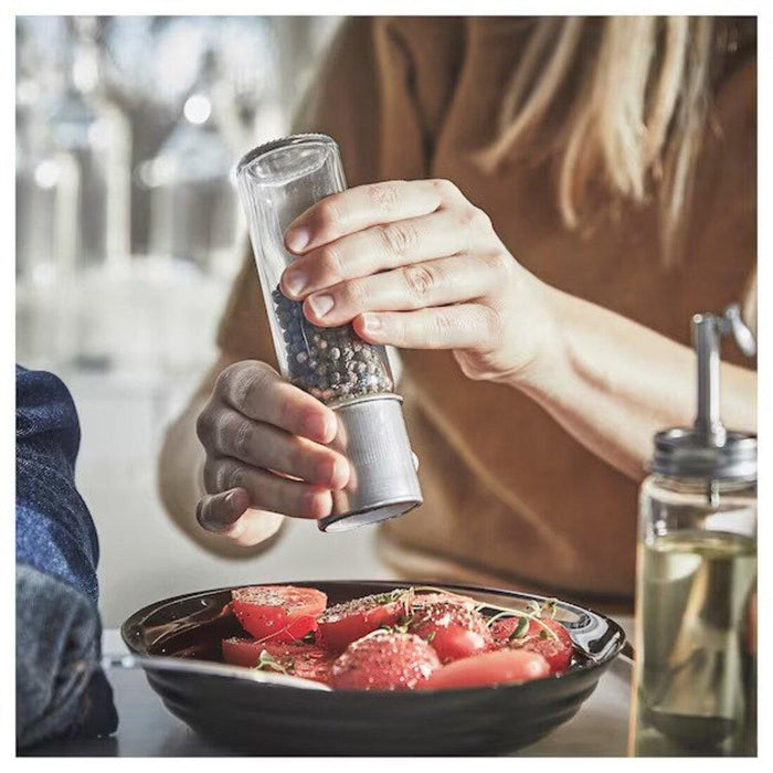 IKEA  CITRONHAJ Spice mill, clear glass/stainless steel, 15 cm (6 ") with Oil/vinegar bottle, clear glass/stainless steel, 16 cm (6 ¼ ")