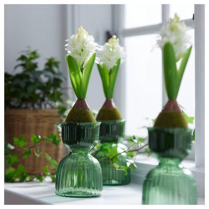 IKEA VINTERFINT Vase, dark green, 13 cm with Artificial flower, Hyacinth white, 22 cm