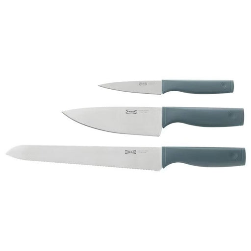 IKEA TIGERBARB 3-piece knife set in stainless steel.