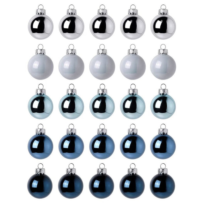 An image of IKEA VINTERFINT Decoration, bauble, glass blue/silver-colour, 3.5 cm (1 ½ ")( 25 pack) Ideal for Christmas Trees and Wreaths