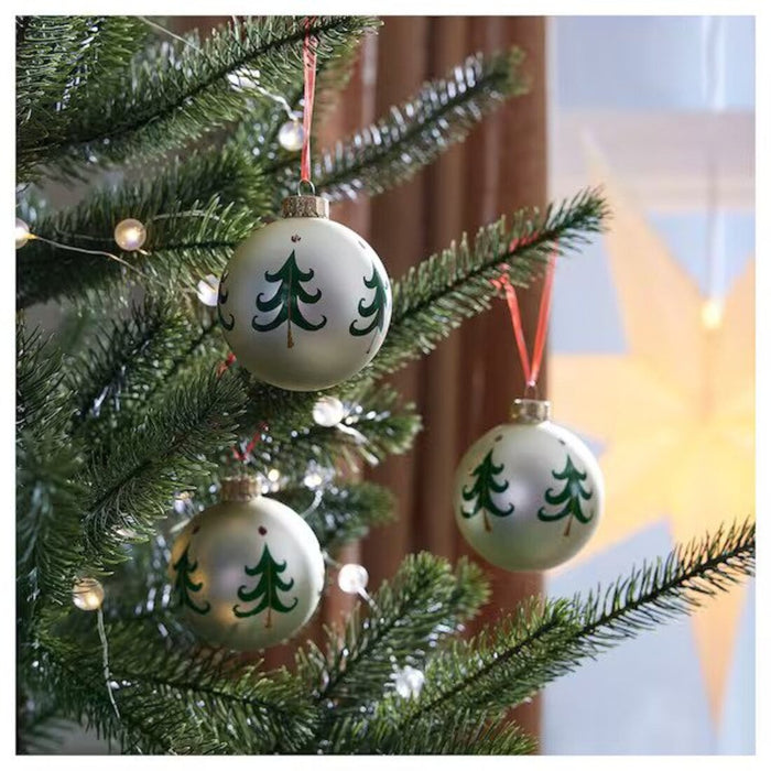 "IKEA VINTERFINT Glass Off-White Bauble with Elegant Snowflake Design"