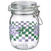 Digital Shoppy Clear glass jar with lid, featuring a bright green and lilac pattern, 1 liter (34 oz)  20553759