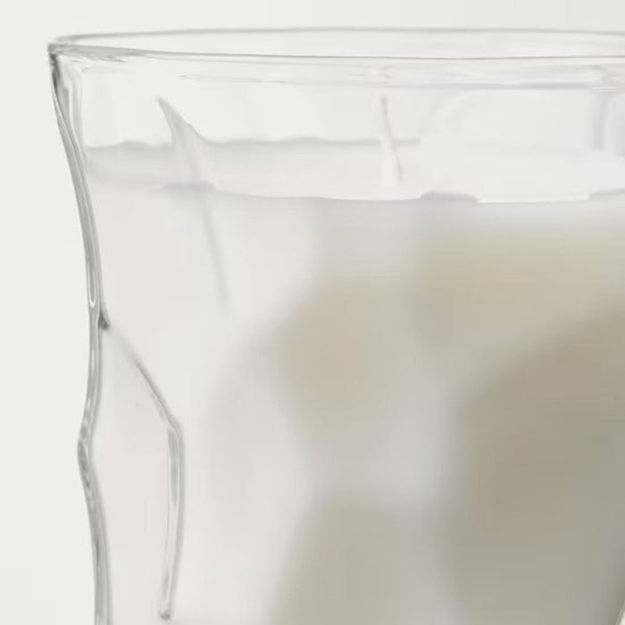 IKEA BASTUA Scented candle in glass, Rhubarb elderflower/white, 35 hr