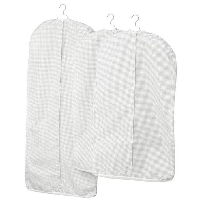 IKEA BUMERANG Coat hanger, natural with STUK Clothes cover, set of 3, white/grey