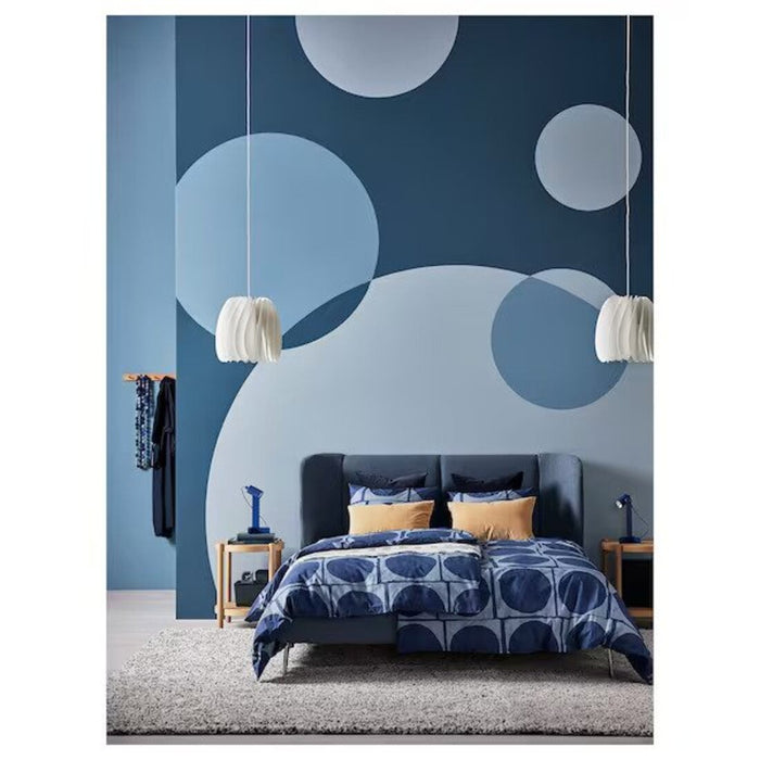 Stylish dark blue bedding ensemble from IKEA, duvet cover 240x220 cm (94x87 inches) and two pillowcases 50x80 cm-70554704