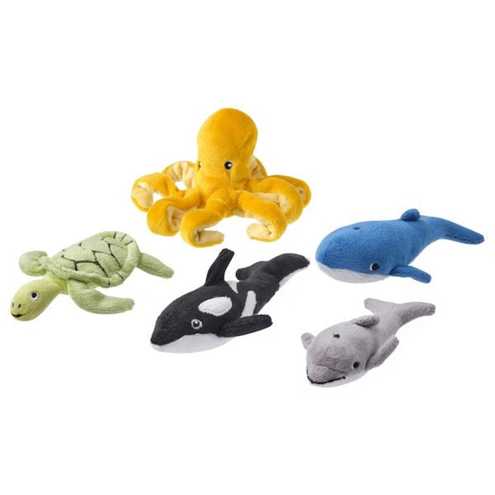 IKEA BLÅVINGAD 5-piece soft toy set, ocean animals/mixed colours
