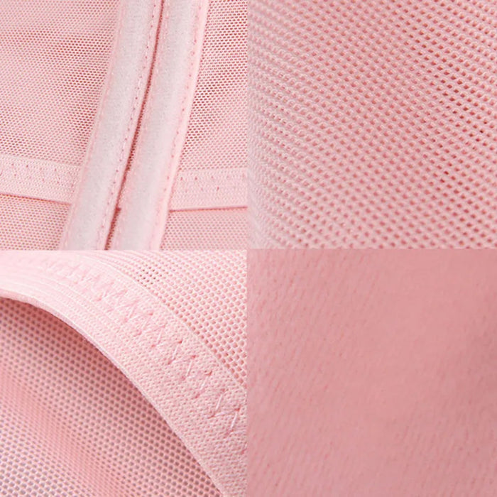 Close-up of pink maternity waist and abdomen support belt for pregnant women, featuring breathable, stretchy fabric with visible stitching for comfort and stability.