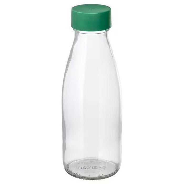 IKEA SPLITTERNY Snack container, grey/Brown, 300 ml with SPARTANSK Water bottle, clear glass/green, 0.5 l and MOPSIG Cutlery Spoon Fork Set -12 Pieces