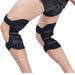 A pair of black knee braces designed for both knees, featuring adjustable straps and spring-loaded mechanisms for joint support. The ergonomic design offers compression, stability, and improved mobility for individuals recovering from injuries or seeking knee protection during physical activities. Durable and breathable materials ensure long-lasting comfort and versatility-1598448636280